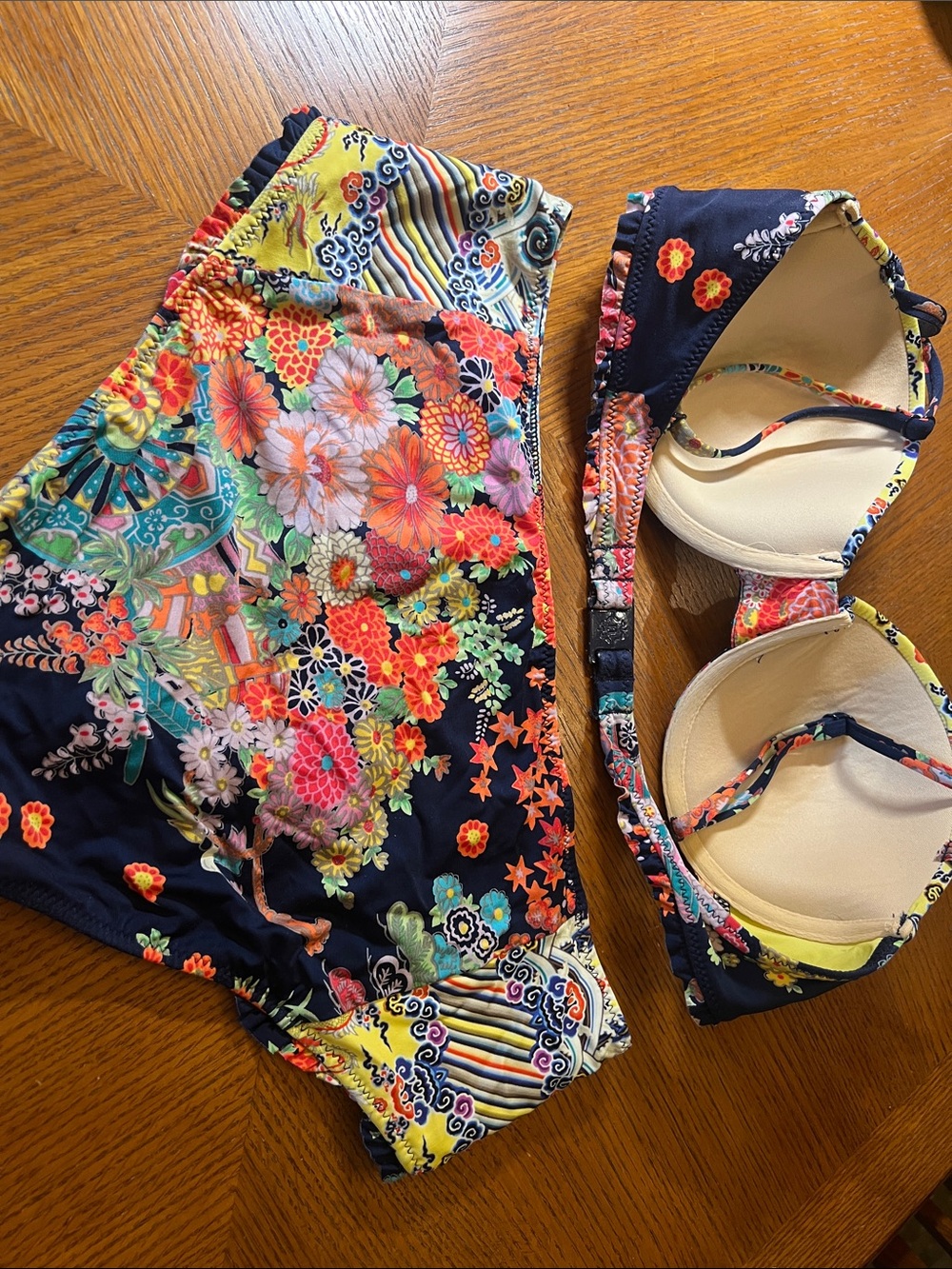 Floral Patterned Bikini Set in Navy and Yellow B21 - Picture 8 of 9